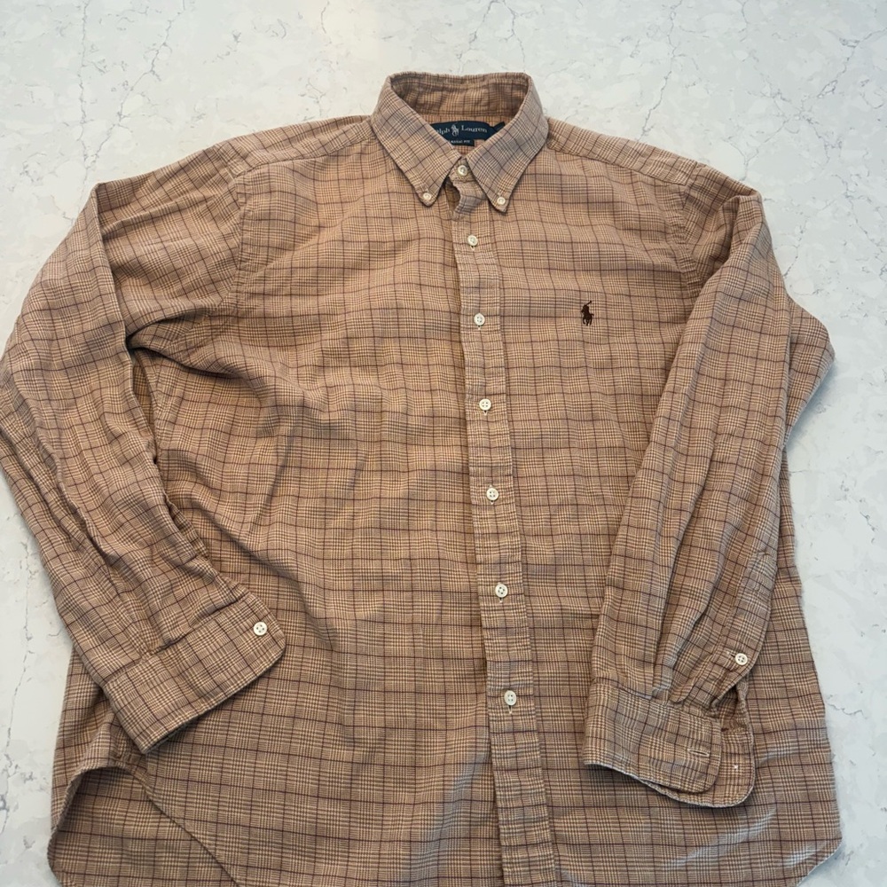 Ralph Lauren Men's Tan Plaid Button Down Shirt